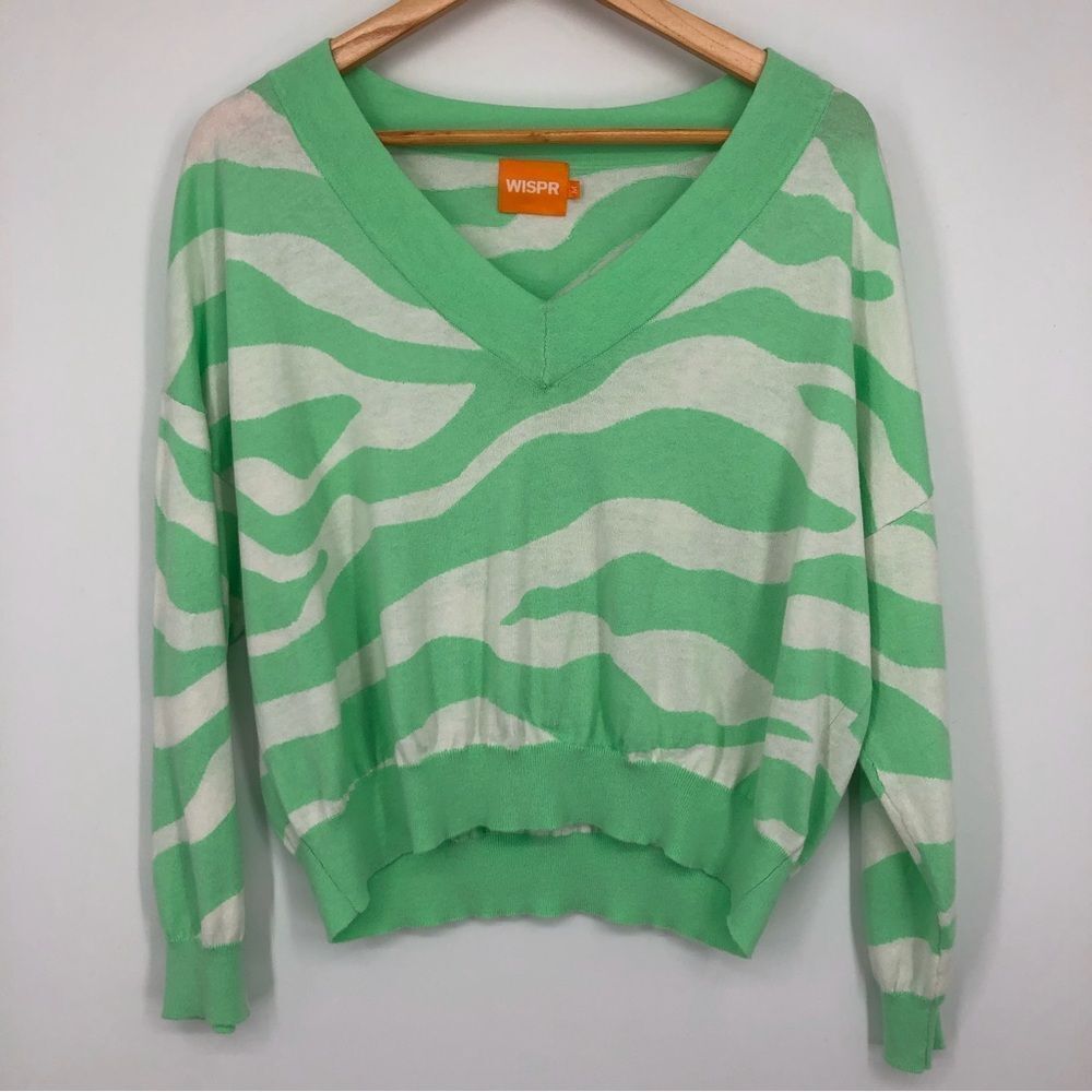 WISPR Sweater Womens Medium Seagreen White‎ Zebra V-Neck